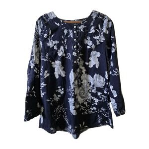 Soft Surroundings Petite Medium Floral Tunic Gray Tuberosa Popover Boho Artsy